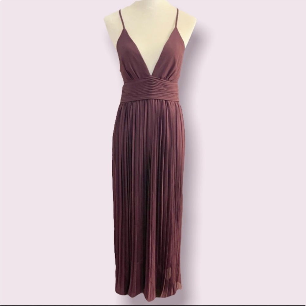 She + Sky Dark Purple Maxi Dress with Pleated Skirt - M